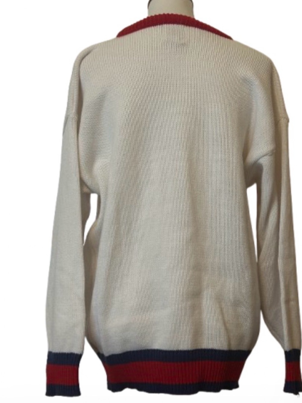 Vintage Nautical Vivé La Marine Graphic Crewneck Sweater Cream and Red Unisex L - Picture 3 of 9